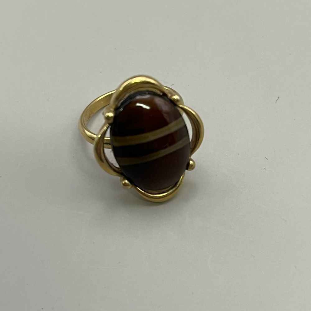 Asymmetrical Gold Ring with Brown Stone